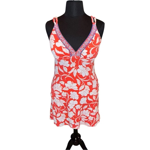 NWT TOMMY BAHAMA Island Cays Fiori V-Neck Coverup Dress - Citrus Coral XL - Picture 2 of 14